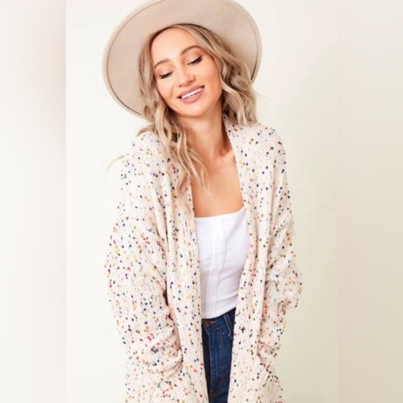 Francesca’s Mi Ami Colorful White Chenille Katie Confetti Long Cardigan - Picture 1 of 11